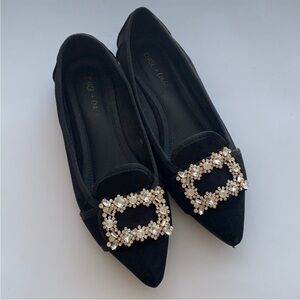 Black Velvet Glam Pendent Flats